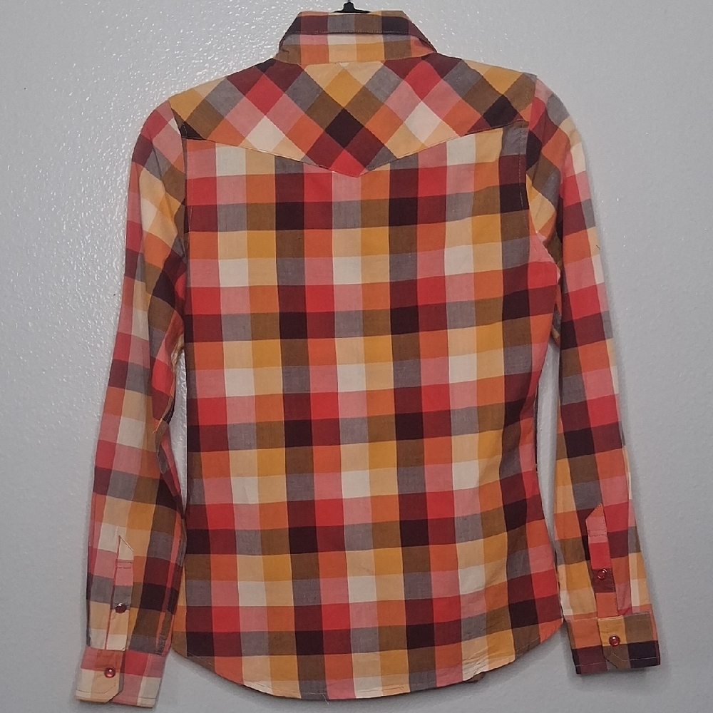 Platini Jeans Cougar Button Up Shirt Womens Multicolor Plaid Western Cowgirl M - Picture 10 of 15